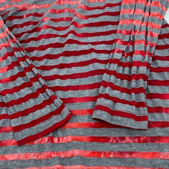 Sundance Mystic Stripe Burn Out Tunic Top Long Sleeve Asymmetric Red/Grey medium - Picture 4 of 6